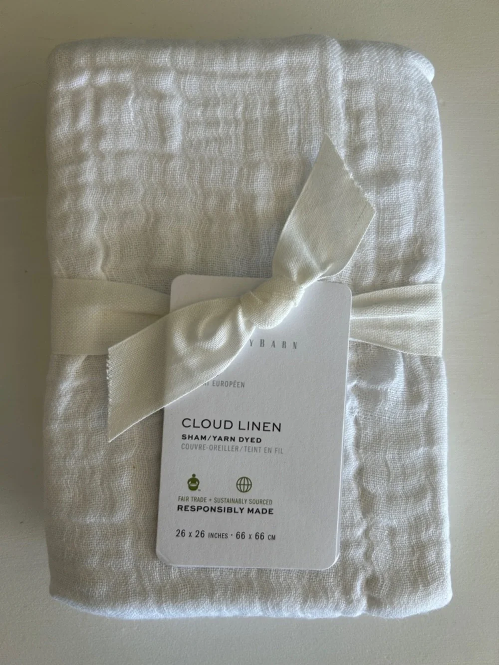 Pottery Barn • NWT Euro White Cloud Linen Pillow Sham 26x26